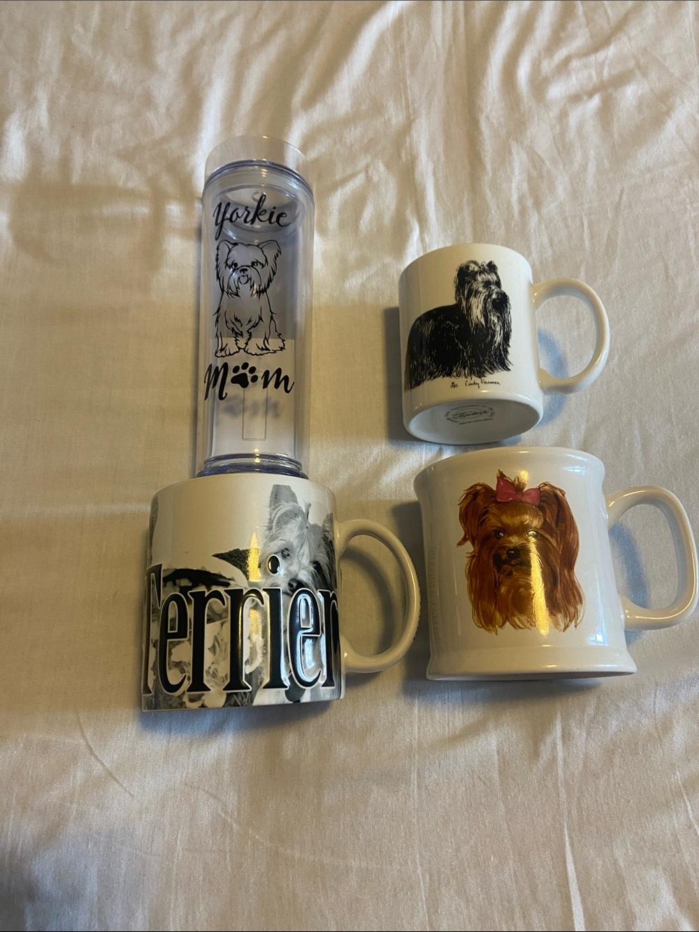 Yorkie Mom Clear Tumbler and Yorkie Ceramic Mug Set - White
